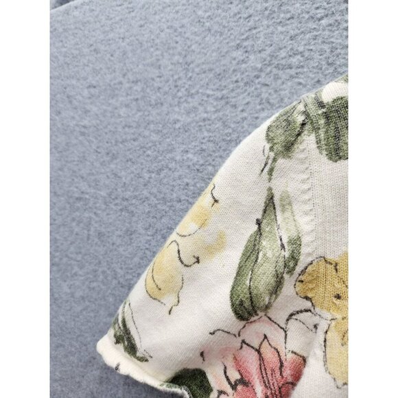 Alfred Dunner Petite Floral Knit Sweater PL Cream Short Sleeve Beaded 55% Ramie - Picture 3 of 6